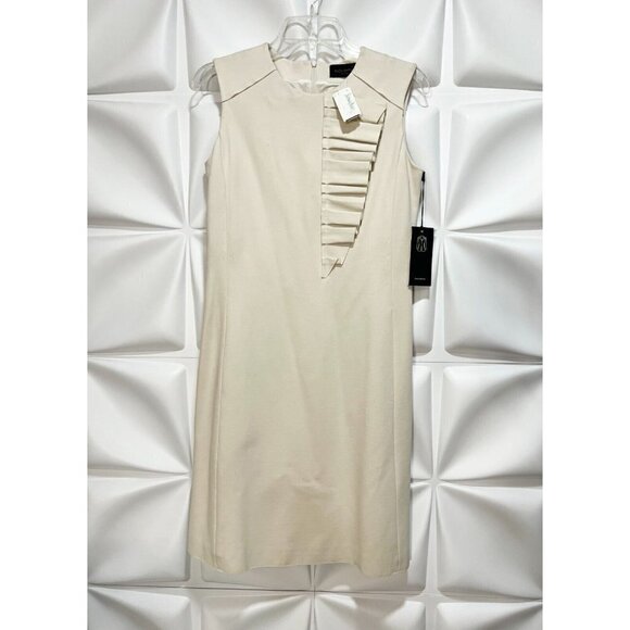 Piazza Sempione Sz 8 Cream Pleated Ruffle Ponte Knit Sheath Dress IT 42  NWT NEW - Picture 5 of 12